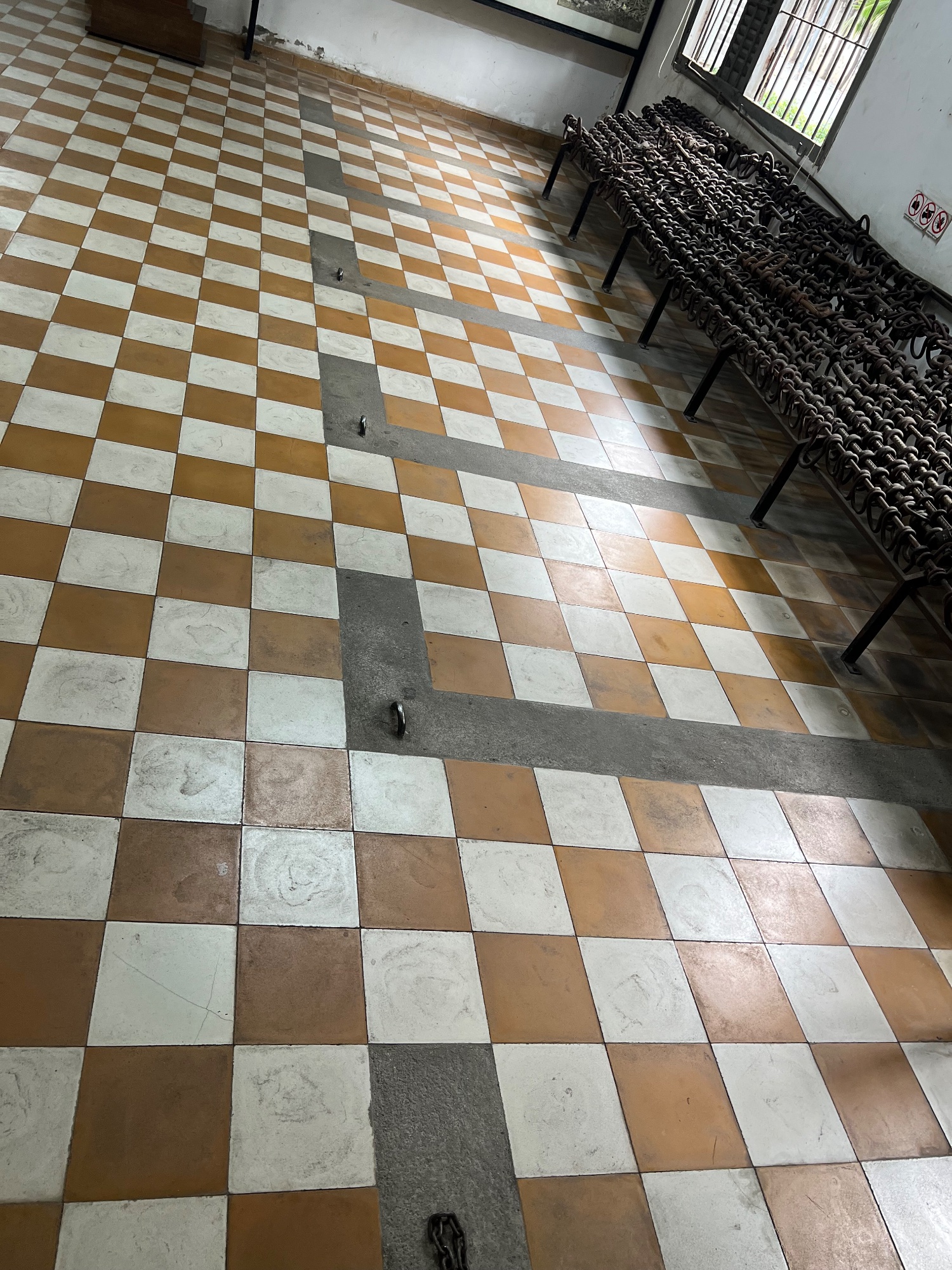 Hooks in the floor to attach the shackles